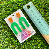 Resin Earrings - Orange and Green Open Arches Dangles!