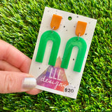 Resin Earrings - Orange and Green Open Arches Dangles!