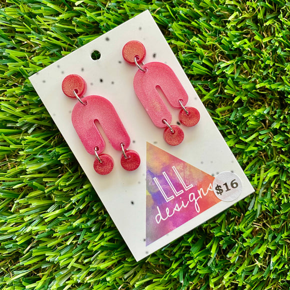 Resin Earrings - Red and Pink Balancing Act Dangles!