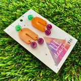 Resin Earrings - Green, Orange and Purple Balancing Act Dangles!