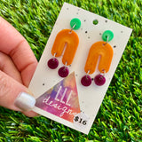 Resin Earrings - Green, Orange and Purple Balancing Act Dangles!