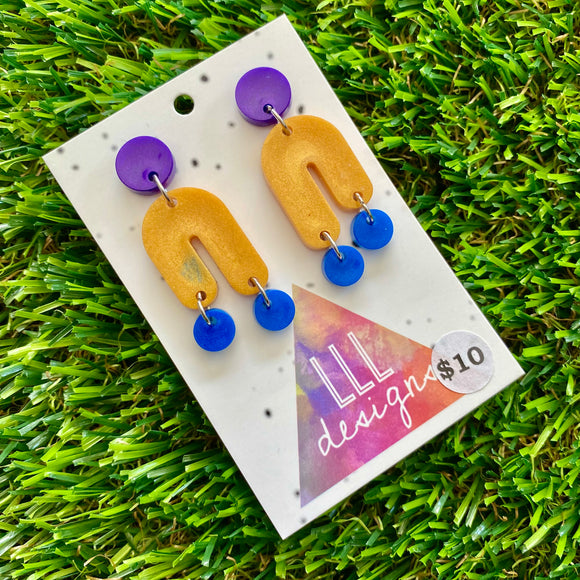 Resin Earrings - Imperfect Purple, Gold and Blue Balancing Act Dangles!