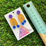 Resin Earrings - Imperfect Purple, Gold and Blue Balancing Act Dangles!
