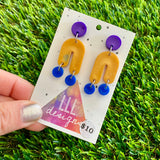 Resin Earrings - Imperfect Purple, Gold and Blue Balancing Act Dangles!