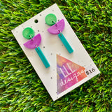 Resin Earrings - Green, Purple, Teal Totem Pole Dangles!