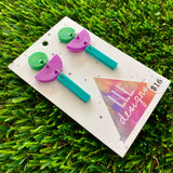 Resin Earrings - Green, Purple, Teal Totem Pole Dangles!