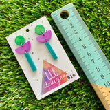 Resin Earrings - Green, Purple, Teal Totem Pole Dangles!