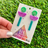 Resin Earrings - Green, Purple, Teal Totem Pole Dangles!