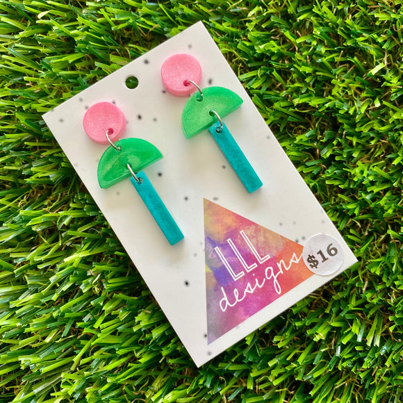 Resin Earrings - Pink, Green, and Teal Totem Pole Dangles!