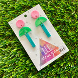 Resin Earrings - Pink, Green, and Teal Totem Pole Dangles!