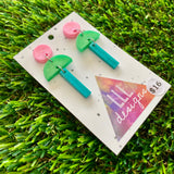 Resin Earrings - Pink, Green, and Teal Totem Pole Dangles!