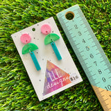 Resin Earrings - Pink, Green, and Teal Totem Pole Dangles!