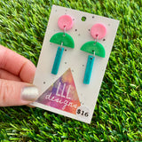 Resin Earrings - Pink, Green, and Teal Totem Pole Dangles!