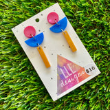 Resin Earrings - Pink, Blue, and Gold Totem Pole Dangles!