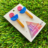 Resin Earrings - Pink, Blue, and Gold Totem Pole Dangles!