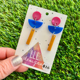 Resin Earrings - Pink, Blue, and Gold Totem Pole Dangles!