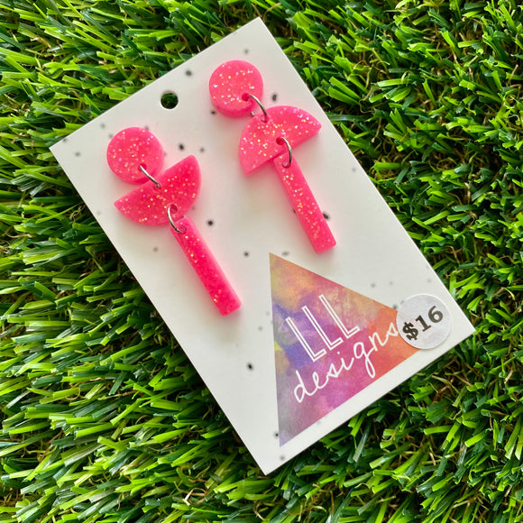 Resin Earrings - Glitter Pink Totem Pole Dangles!