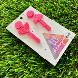 Resin Earrings - Glitter Pink Totem Pole Dangles!