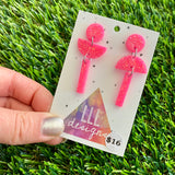 Resin Earrings - Glitter Pink Totem Pole Dangles!