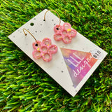 Resin Earrings - Pink and Gold Confetti Dangles - Outlined Daisy Featuring a Gold Hoop!