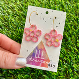 Resin Earrings - Pink and Gold Confetti Dangles - Outlined Daisy Featuring a Gold Hoop!