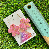Resin Earrings - Pink and Gold Confetti Dangles - Asymmetrical Daisy Featuring a Gold Hoop!