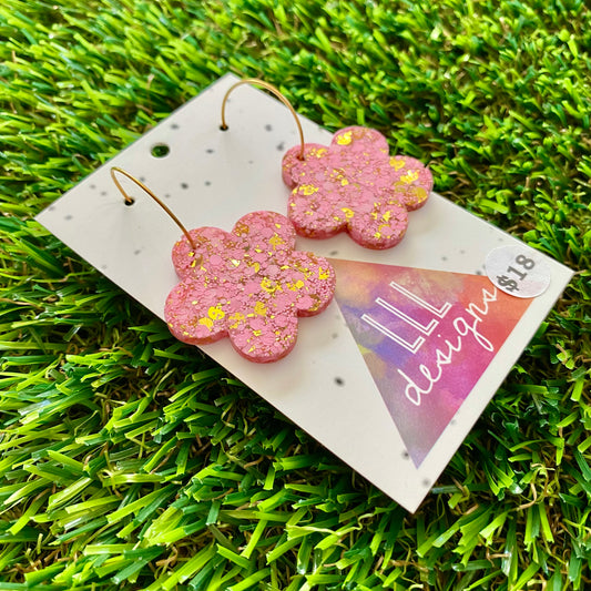 ON SALE!!!!!! Resin Earrings - Pink and Gold Confetti Dangles - Solid Daisy Featuring a Gold Hoop!