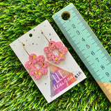 Resin Earrings - Pink and Gold Confetti Dangles - Floral Wreath Featuring a Gold Hoop!