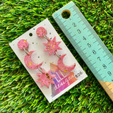 Resin Earrings - Pink and Gold Confetti Star Gazing Dangles!