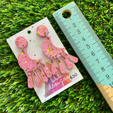 Resin Earrings - Pink and Gold Confetti Magical Moon Dangles!