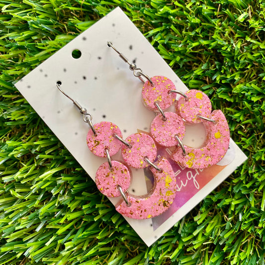 ON SALE!!!!!! Resin Earrings - Pink and Gold Confetti Balancing Basket Dangles Featuring Hook Tops!