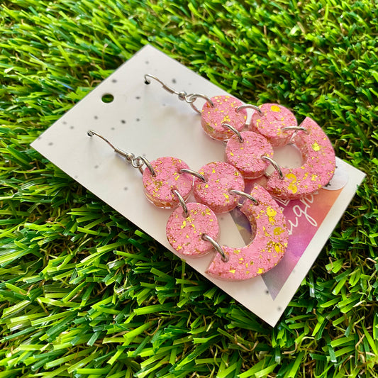 ON SALE!!!!!! Resin Earrings - Pink and Gold Confetti Balancing Basket Dangles Featuring Hook Tops!
