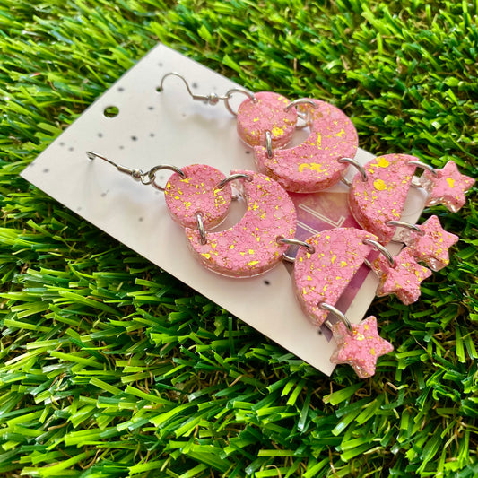 ON SALE!!!!!! Resin Earrings - Pink and Gold Confetti Starry Dream Dangles Featuring Hook Tops!
