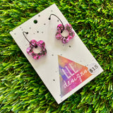 Resin Earrings - Pink and Black Confetti Dangles - Mini Daisies Featuring a Black Hoop!