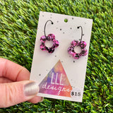 Resin Earrings - Pink and Black Confetti Dangles - Mini Daisies Featuring a Black Hoop!