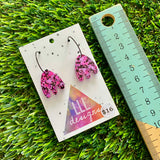 Resin Earrings - Pink and Black Confetti Dangles - Fuchsia Dangles Featuring a Black Hoop!