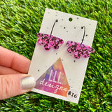 Resin Earrings - Pink and Black Confetti Dangles - Gerbera Dangles Featuring a Black Hoop!