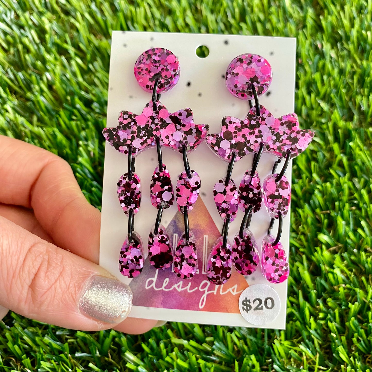 ON SALE!!!!!! Resin Earrings - Pink and Black Confetti Dangles - Stormcloud Dangles!