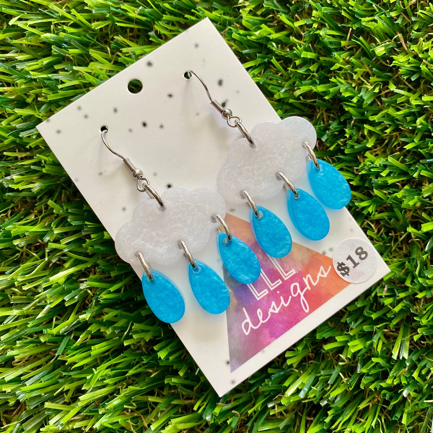 ON SALE!!!!!! Weather Resin Earrings - Rain Clouds with Droplet Rain Featuring Hook Tops!