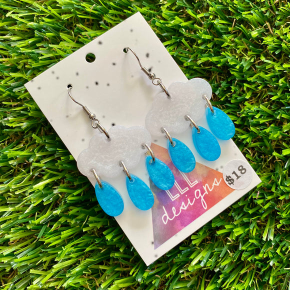 Weather Resin Earrings - Rain Clouds with Droplet Rain Featuring Hook Tops!