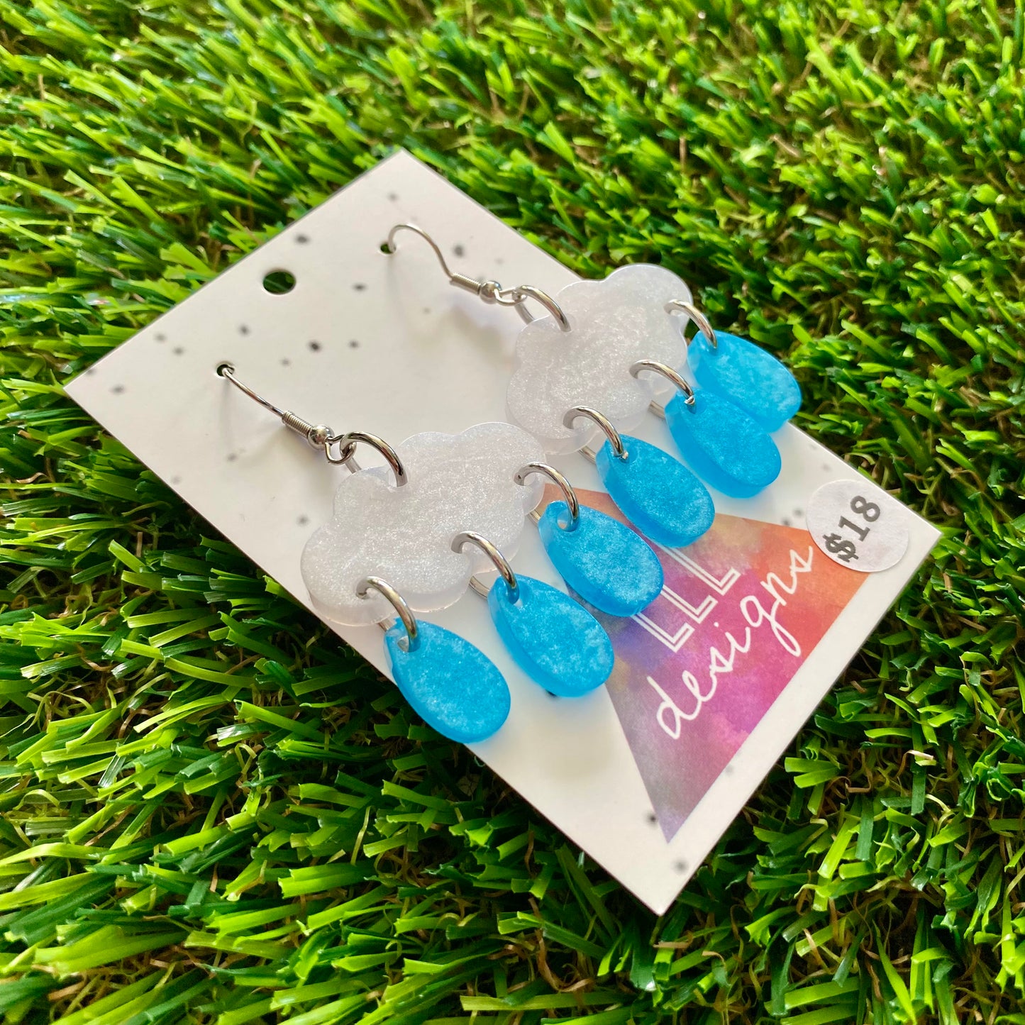 ON SALE!!!!!! Weather Resin Earrings - Rain Clouds with Droplet Rain Featuring Hook Tops!