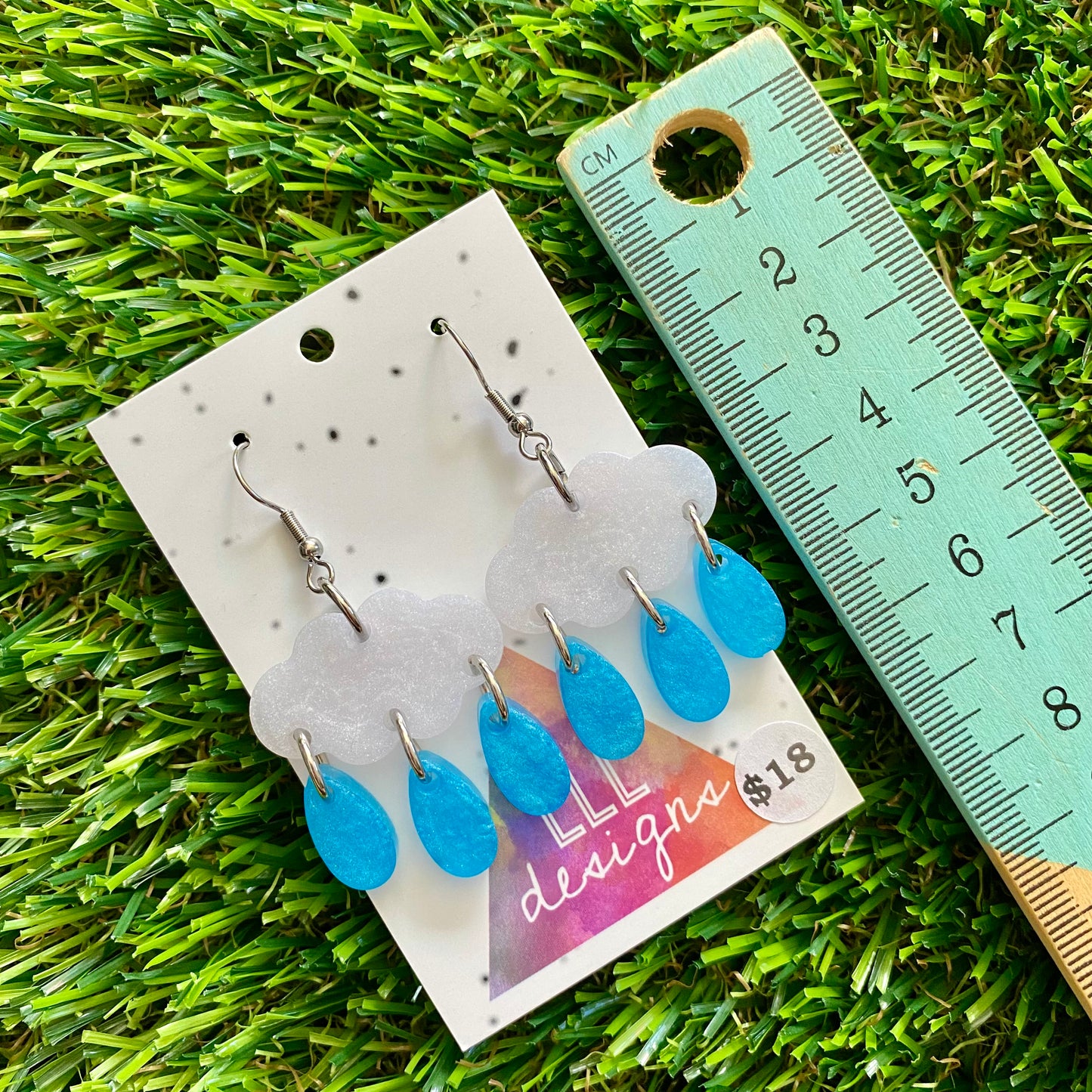 ON SALE!!!!!! Weather Resin Earrings - Rain Clouds with Droplet Rain Featuring Hook Tops!