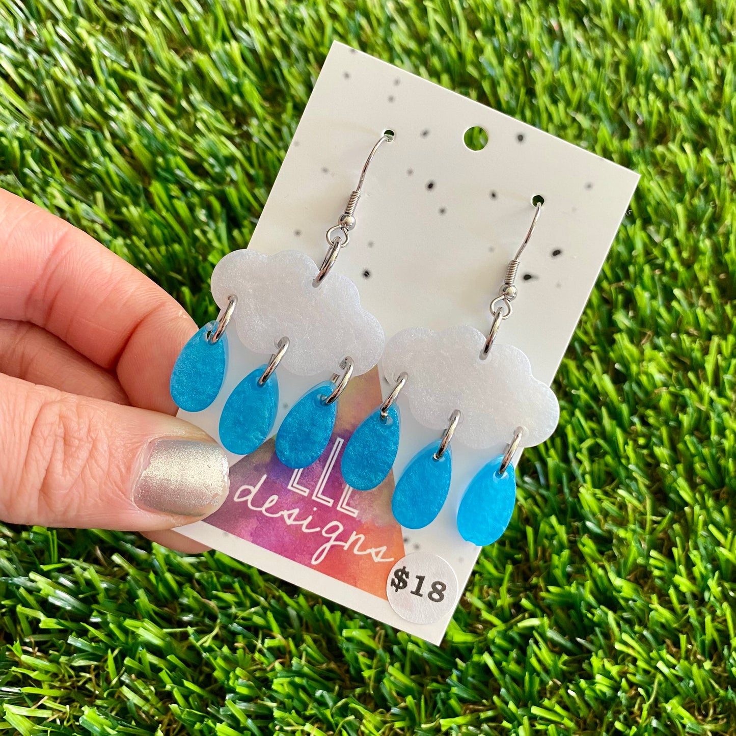 ON SALE!!!!!! Weather Resin Earrings - Rain Clouds with Droplet Rain Featuring Hook Tops!
