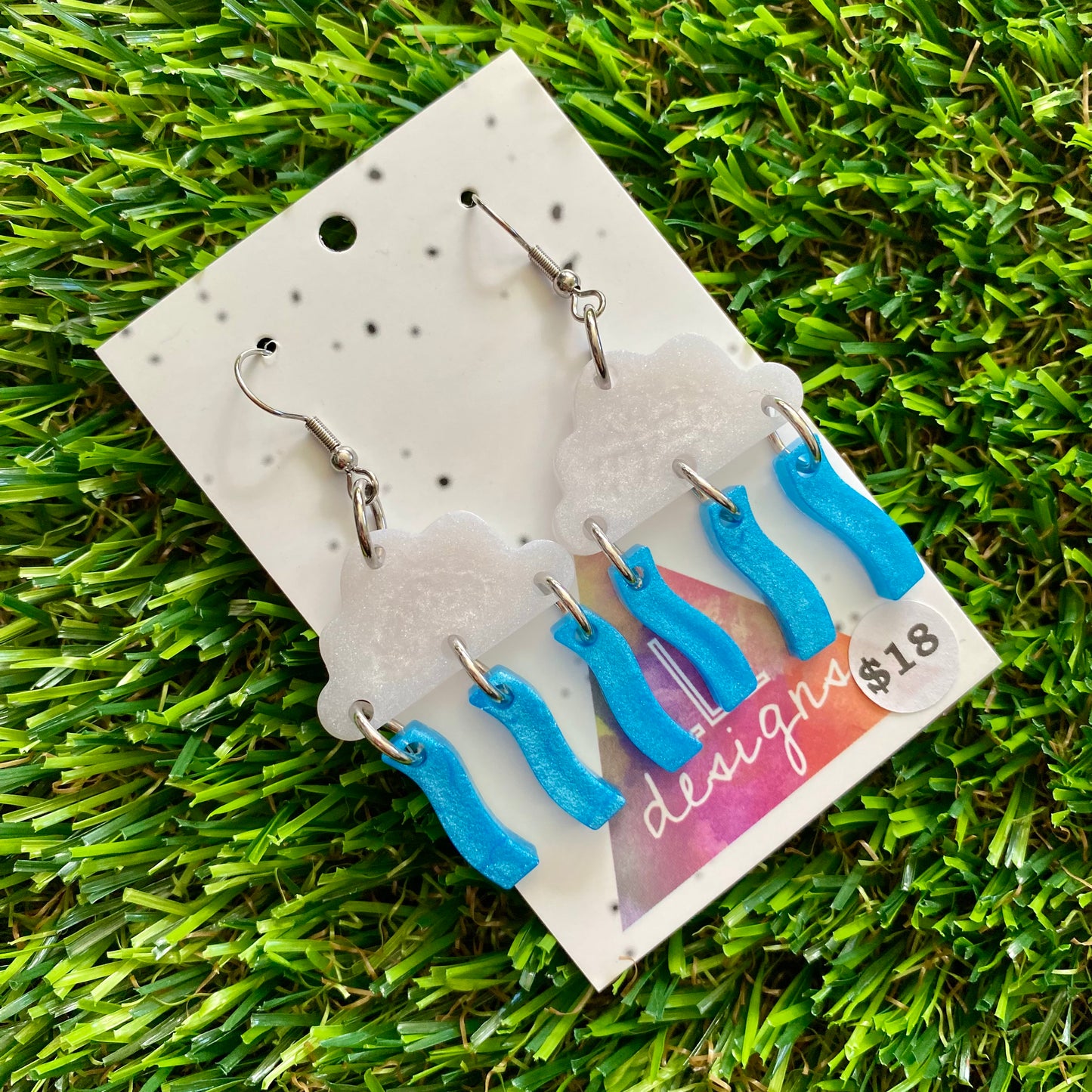 ON SALE!!!!!! Weather Resin Earrings - Rain Clouds with Wiggle Rain Featuring Hook Tops!