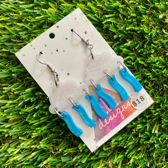 Weather Resin Earrings - Rain Clouds with Wiggle Rain Featuring Hook Tops!