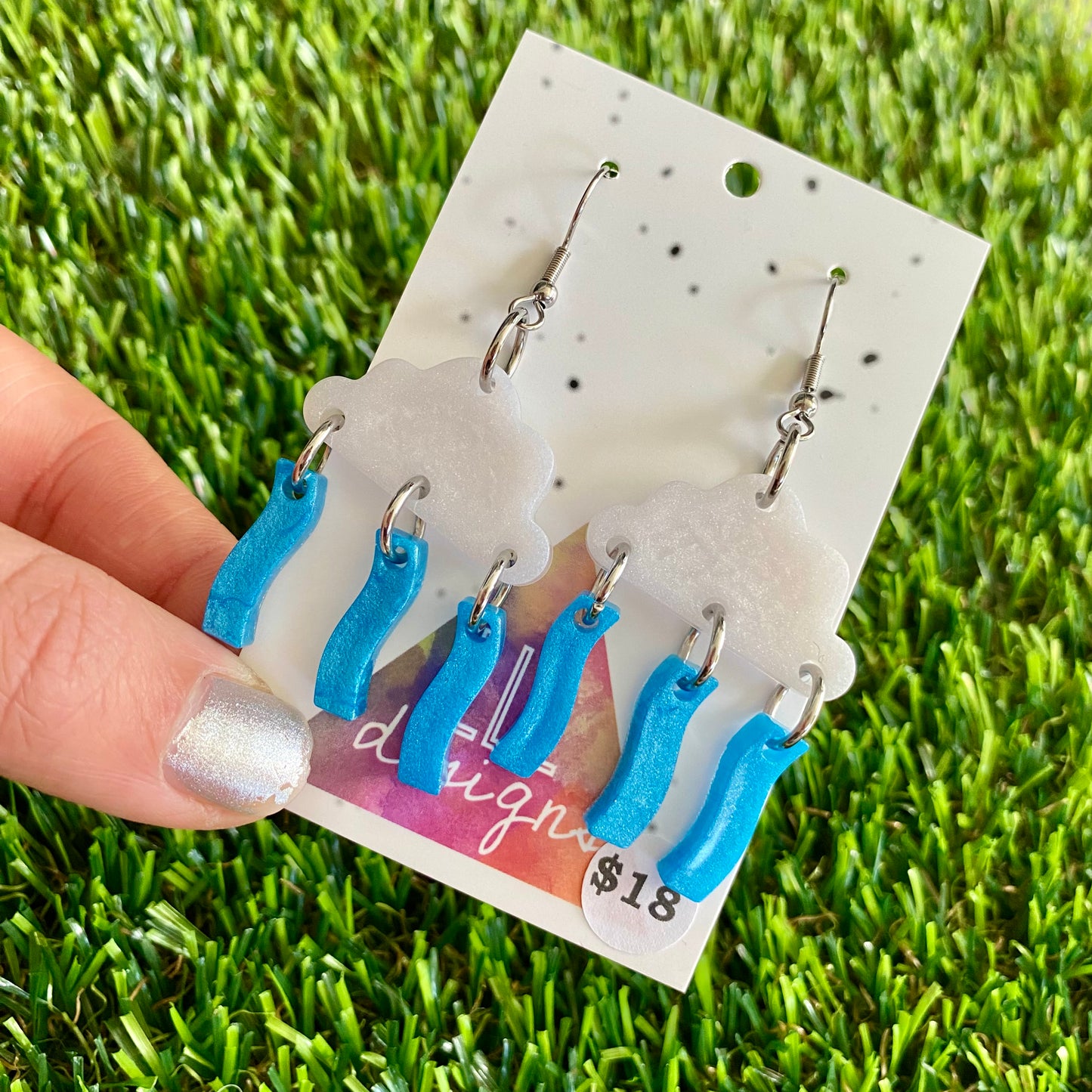 ON SALE!!!!!! Weather Resin Earrings - Rain Clouds with Wiggle Rain Featuring Hook Tops!