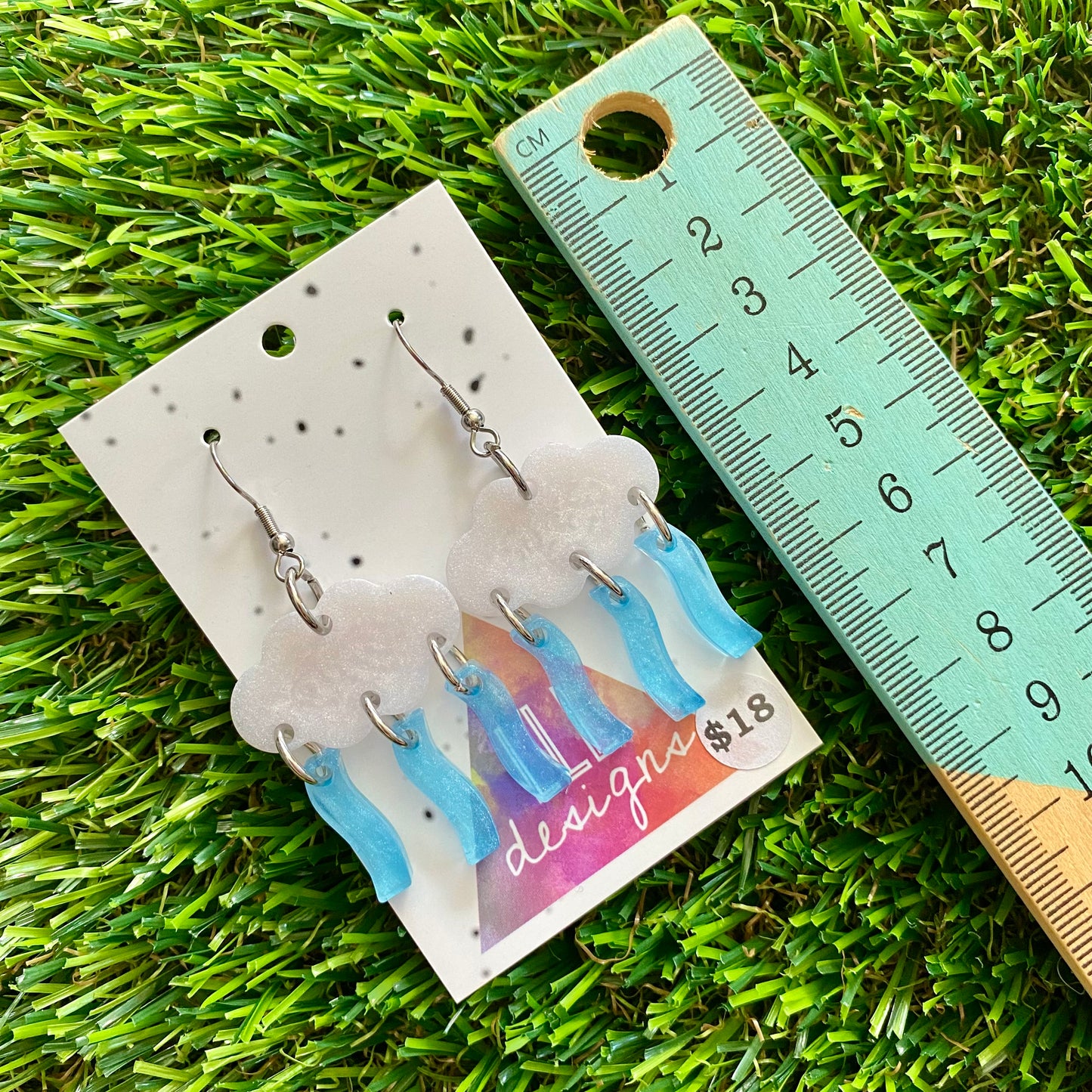 ON SALE!!!!!! Weather Resin Earrings - Rain Clouds with Translucent Wiggle Rain Featuring Hook Tops!