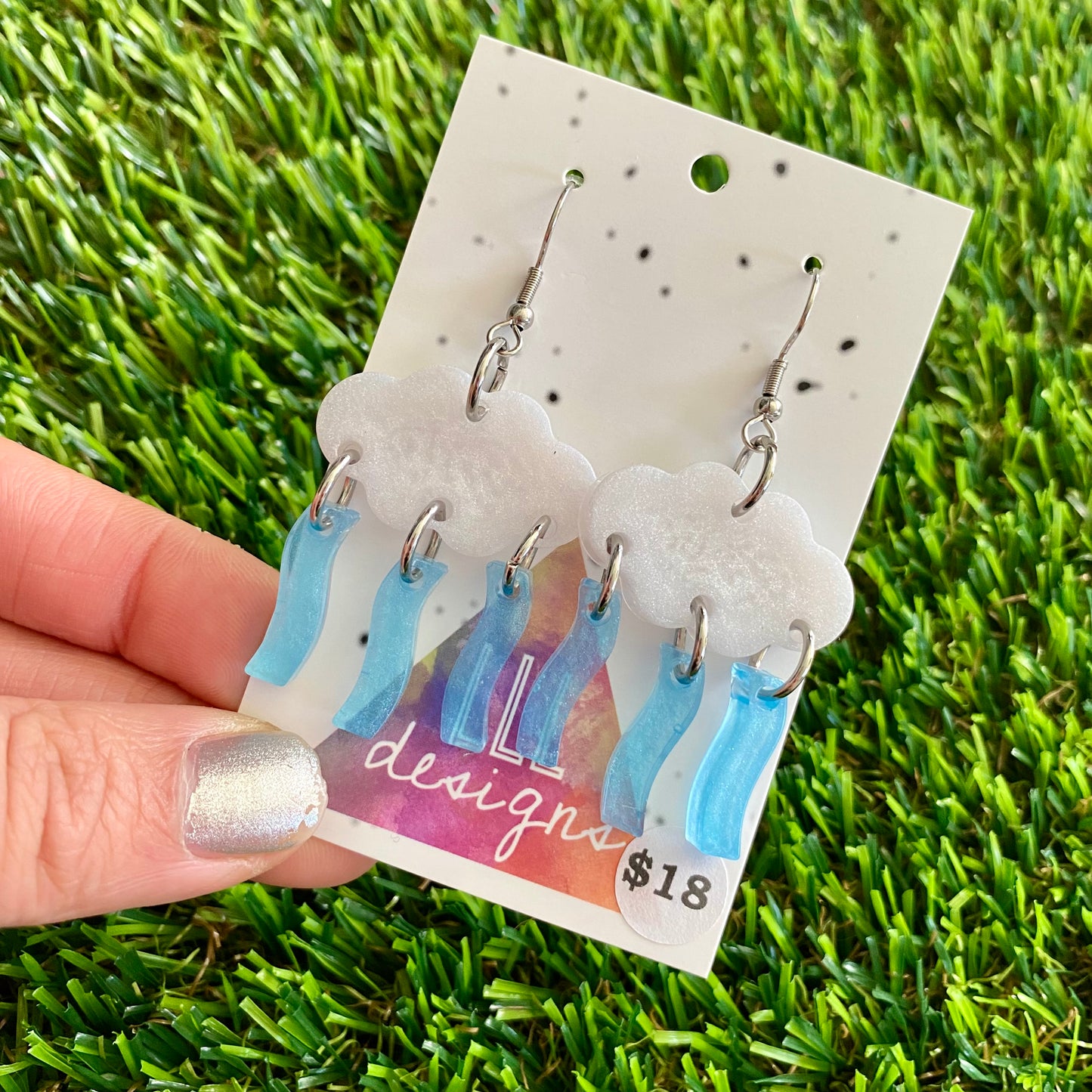 ON SALE!!!!!! Weather Resin Earrings - Rain Clouds with Translucent Wiggle Rain Featuring Hook Tops!