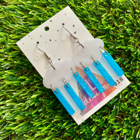 Weather Resin Earrings - Rain Clouds with Heavy Rain Featuring Hook Tops!