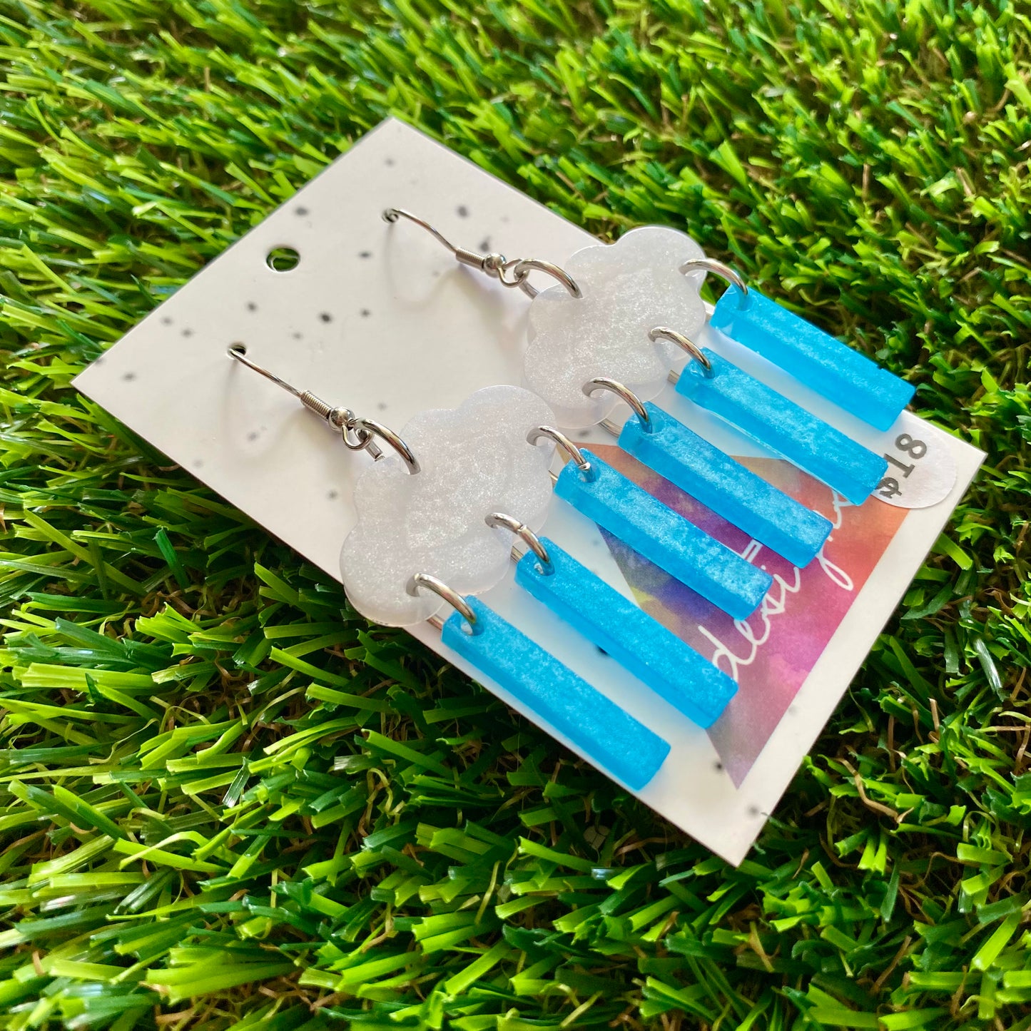ON SALE!!!!!! Weather Resin Earrings - Rain Clouds with Heavy Rain Featuring Hook Tops!